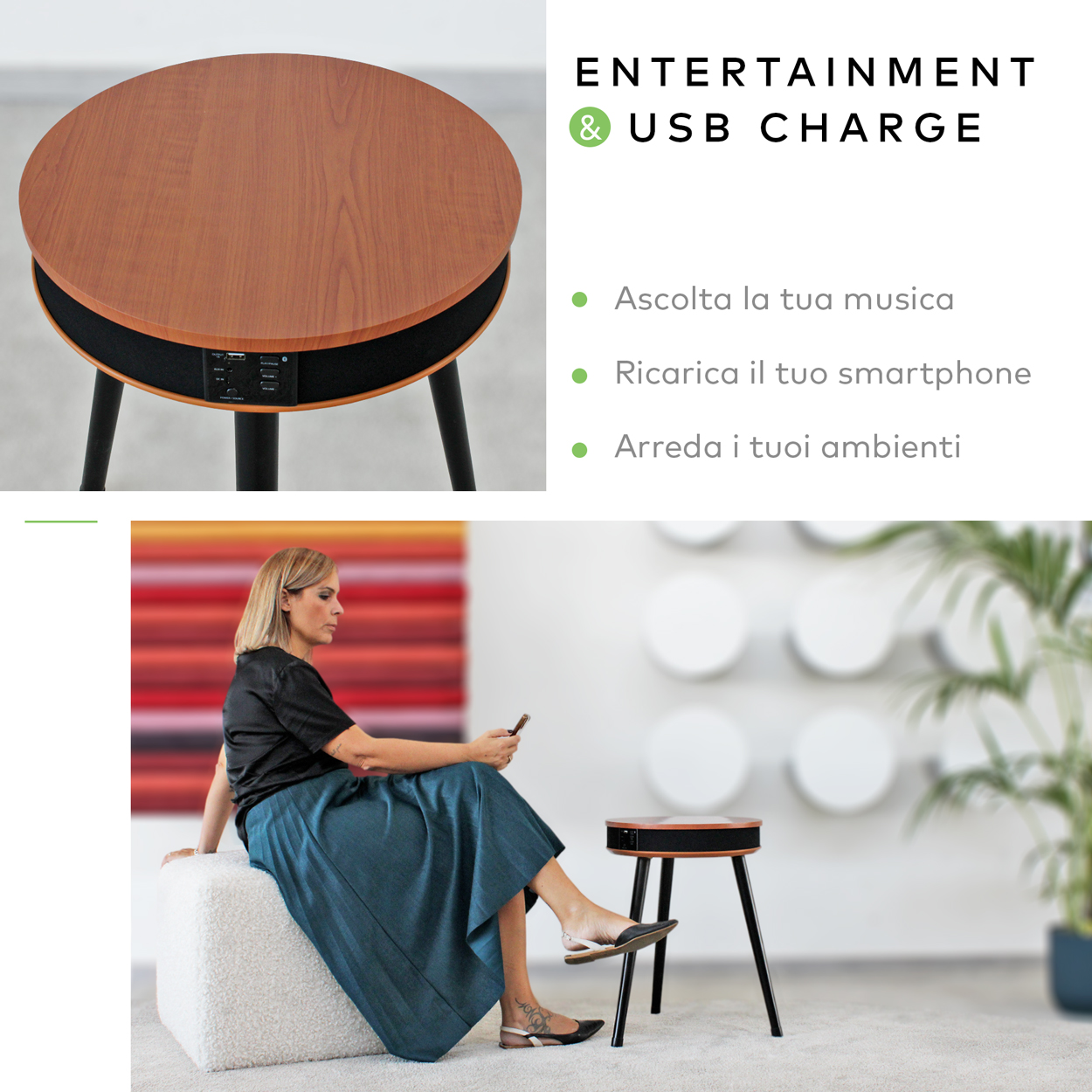 Table Enceinte Bluetooth, Basse Portable avec Chargeur USB - 2