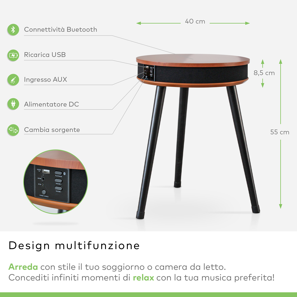 Table Enceinte Bluetooth, Basse Portable avec Chargeur USB - 1
